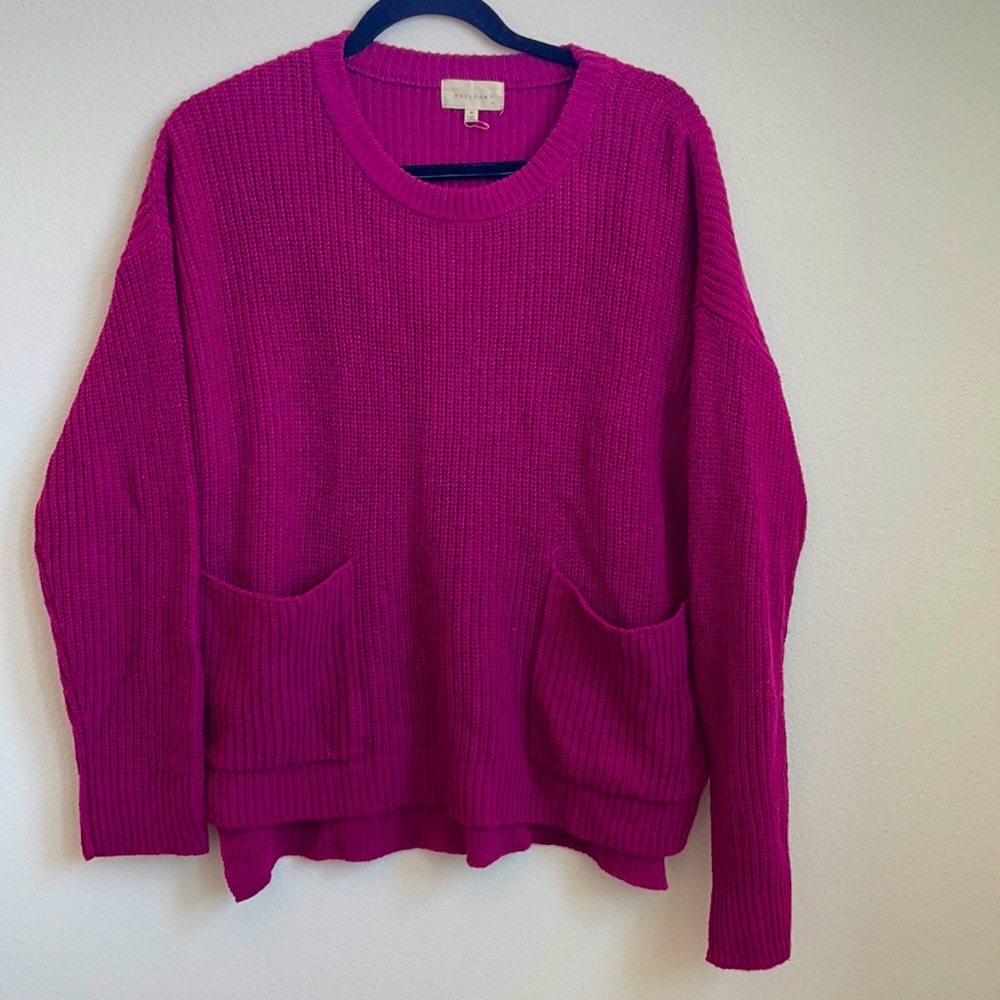 Melloday fuchsia pink cable knit chunky sweater M